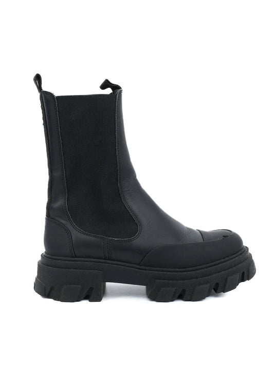 Excellent Ganni Black Leather Chunky Sole Boots Size 39