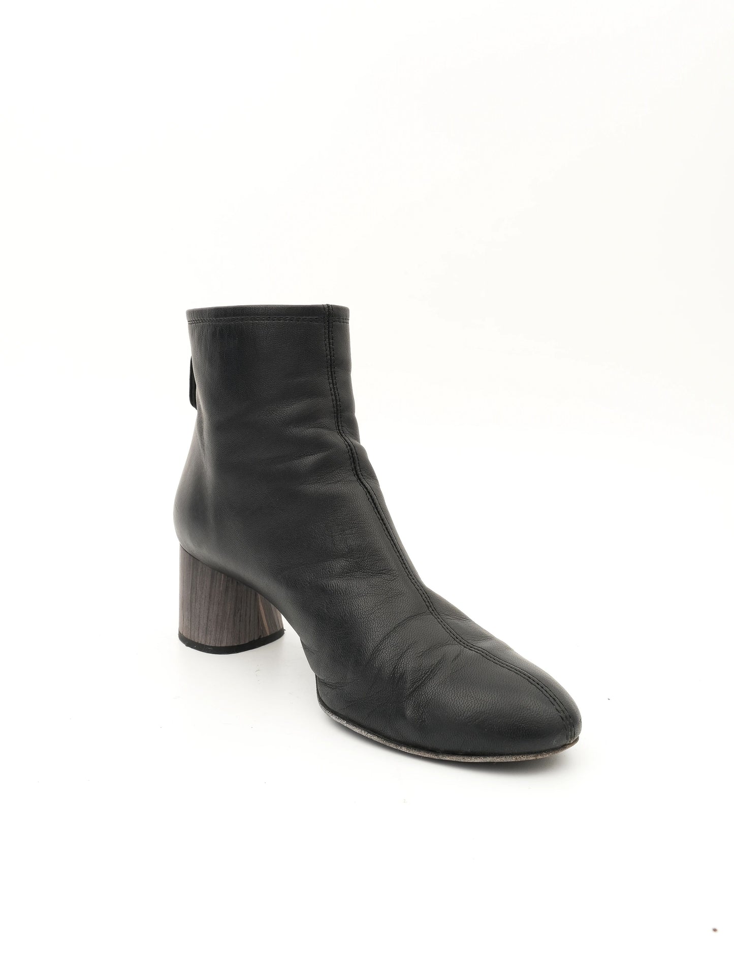 excellent agl black leather ankle boots size 36 with block heel