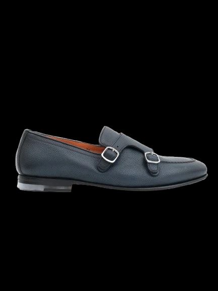 excellent santoni black leather monk strap shoes size 42.5