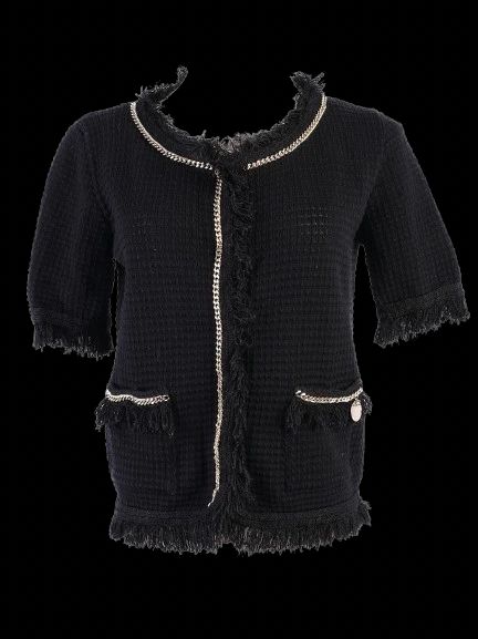 excellent elisabetta franchi black cardigan size s with fringe detailing