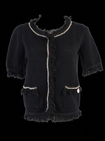 Excellent Elisabetta Franchi Black Cardigan Size S with Fringe Detailing