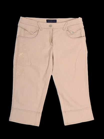 Trussardi White Cotton Knee-Length Pants with Floral Embroidery