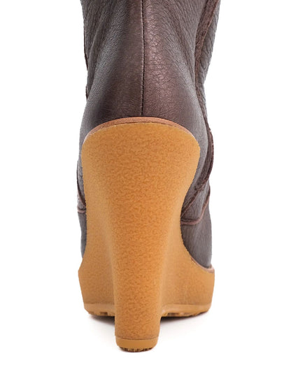Bally Orange Leather Knee-High Boots Size 37 with Wedge Heel