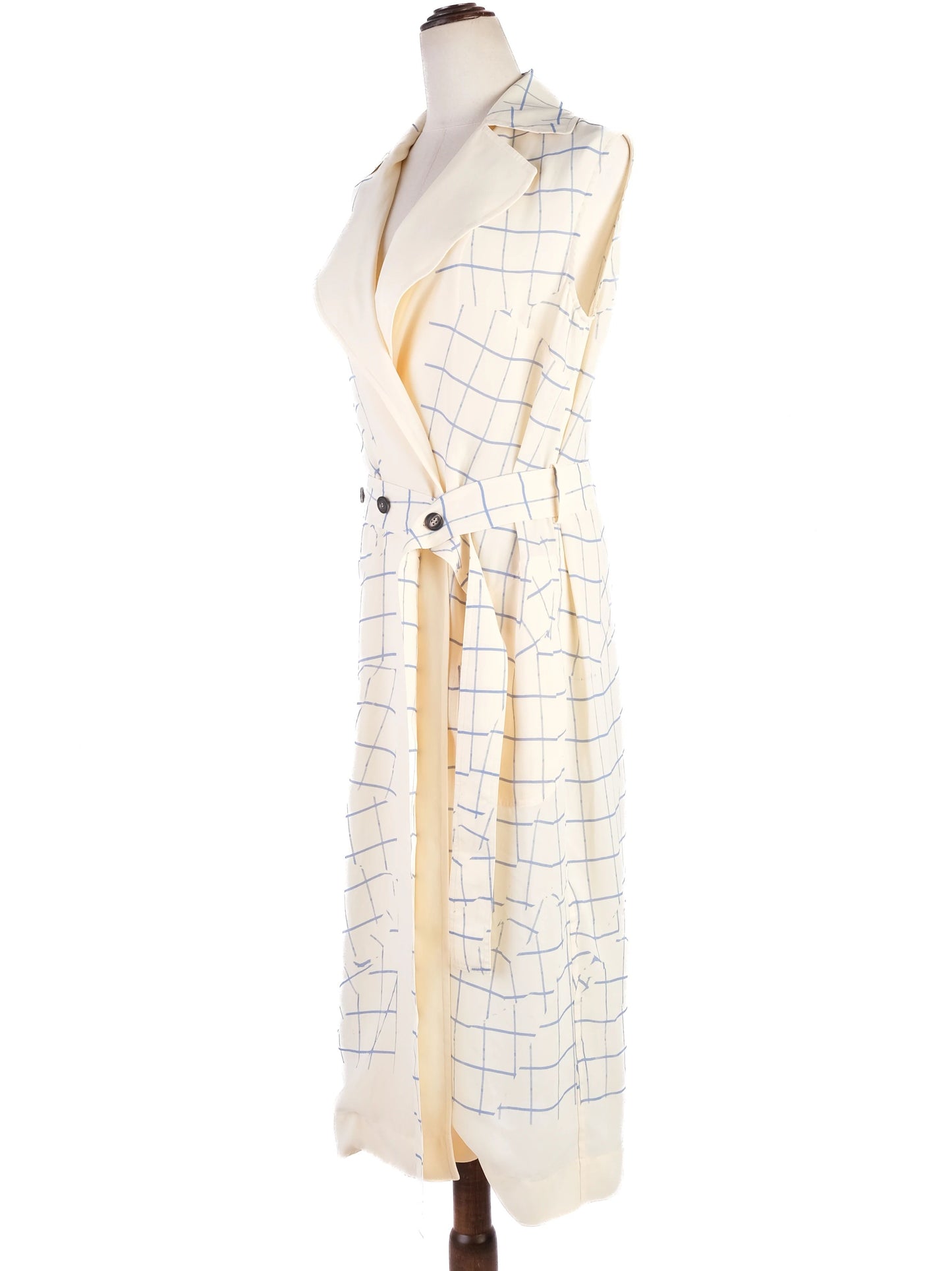 victoria beckham sleeveless trench coat blue grid pattern xs excellent