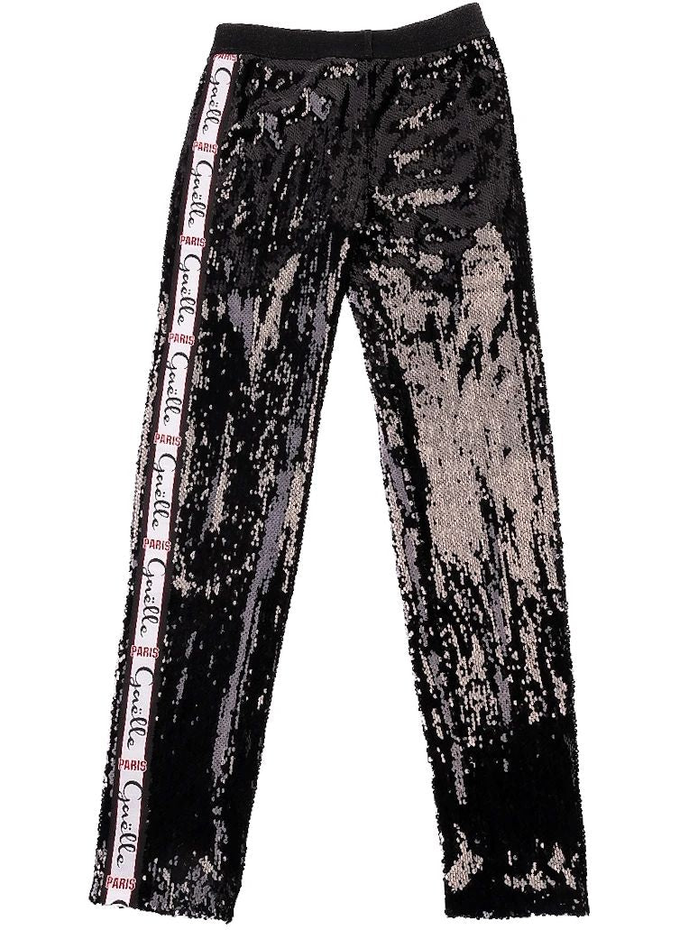 excellent gaèlle paris black sequin pants with logo stripe size s
