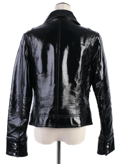 EXCELLENT Roccobarocco Black Leather Jacket Size L with Quilted Detailing