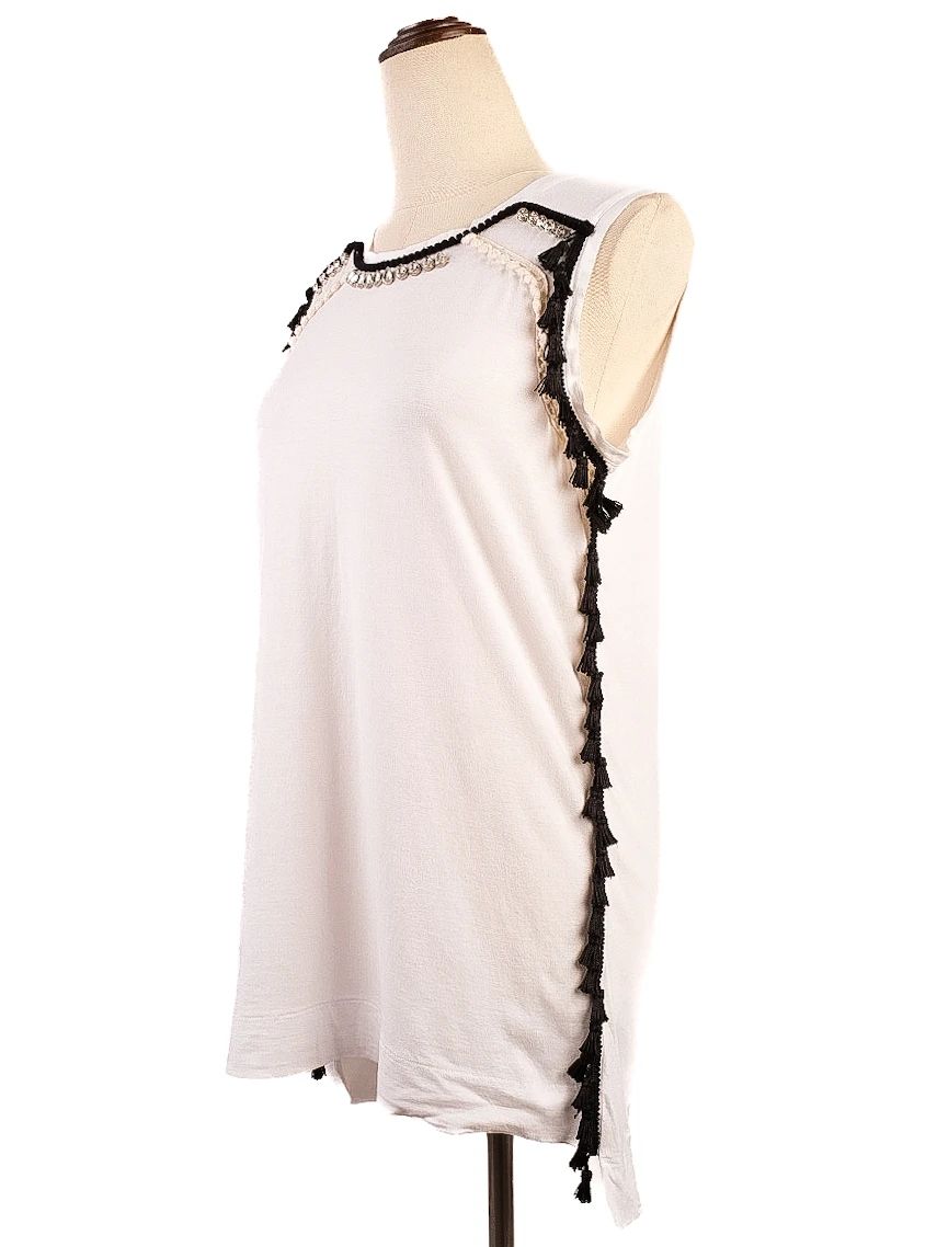 twinset white sleeveless dress with black fringes size m