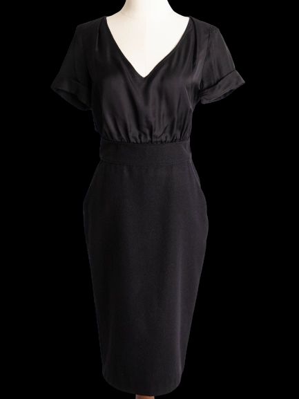 good naf naf black wool dress size xs elegant v-neck short sleeve