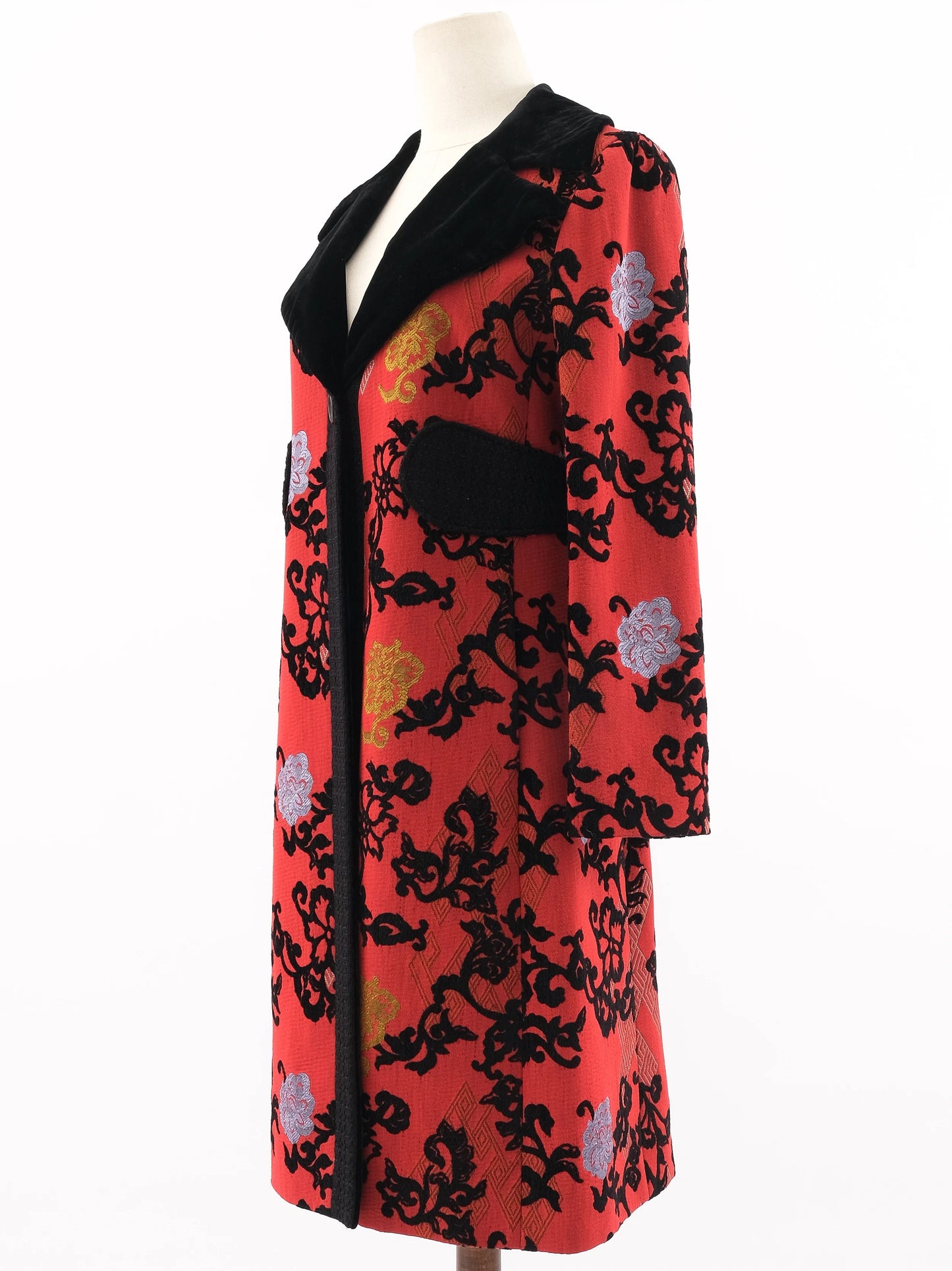 excellent etro red wool floral patterned coat size m