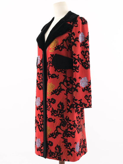 Excellent Etro Red Wool Floral Patterned Coat Size M