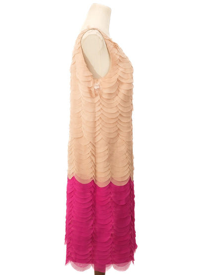 Excellent Clips Sleeveless Dress Layered Scalloped Design XL Combined Color