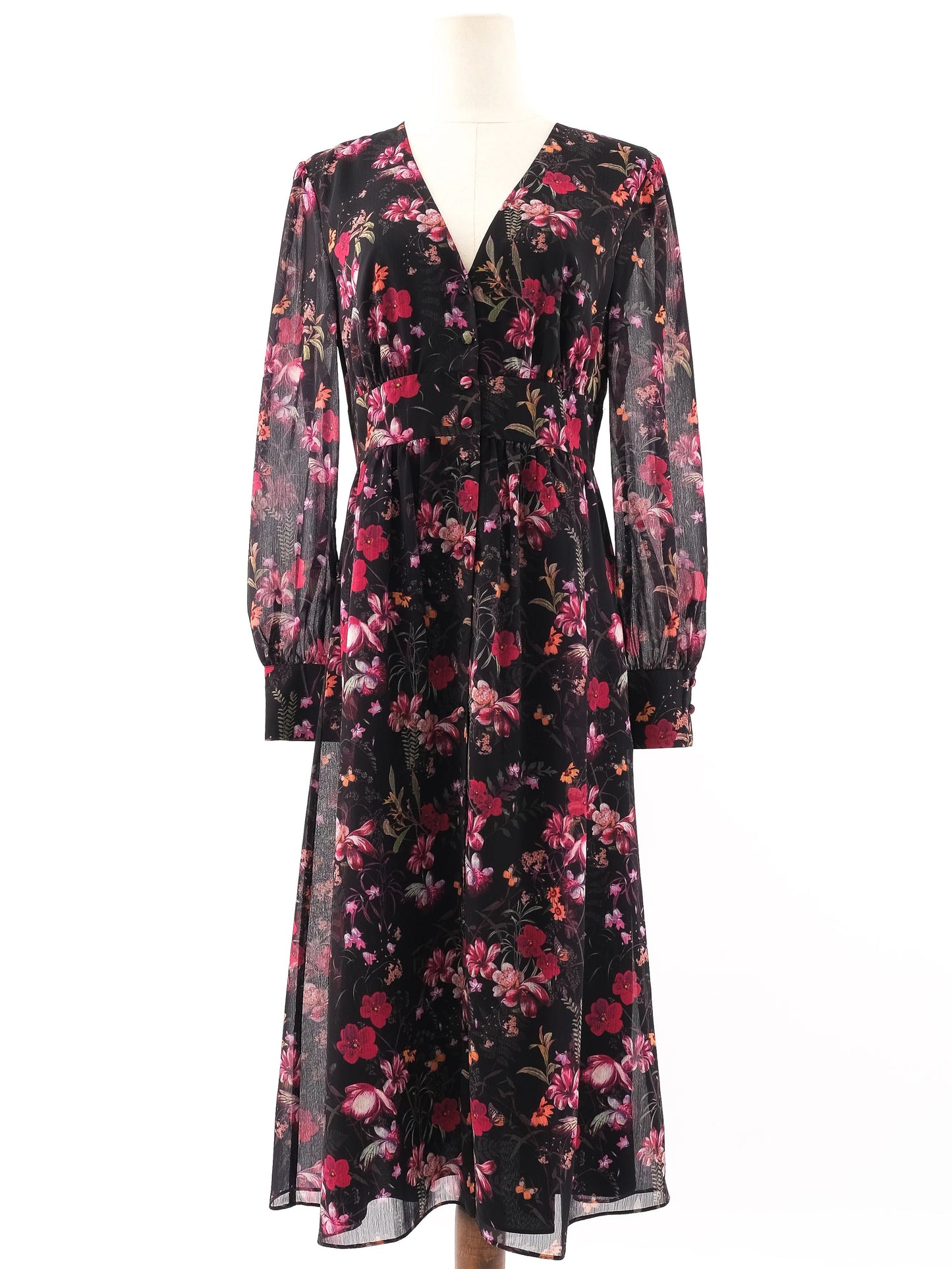 excellent ted baker floral long-sleeved dress size m