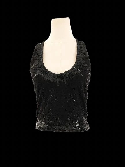excellent roccobarocco black sequined sleeveless top size l