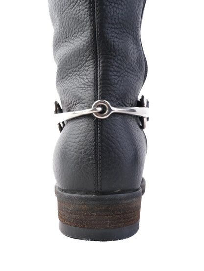 Excellent Gucci Black Leather Knee-High Boots with Silver Buckle Detail