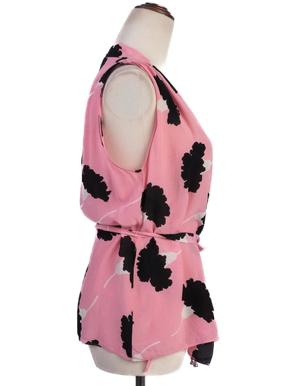 Moschino Excellent Pink Floral Silk Blouse Wrap Style Size S