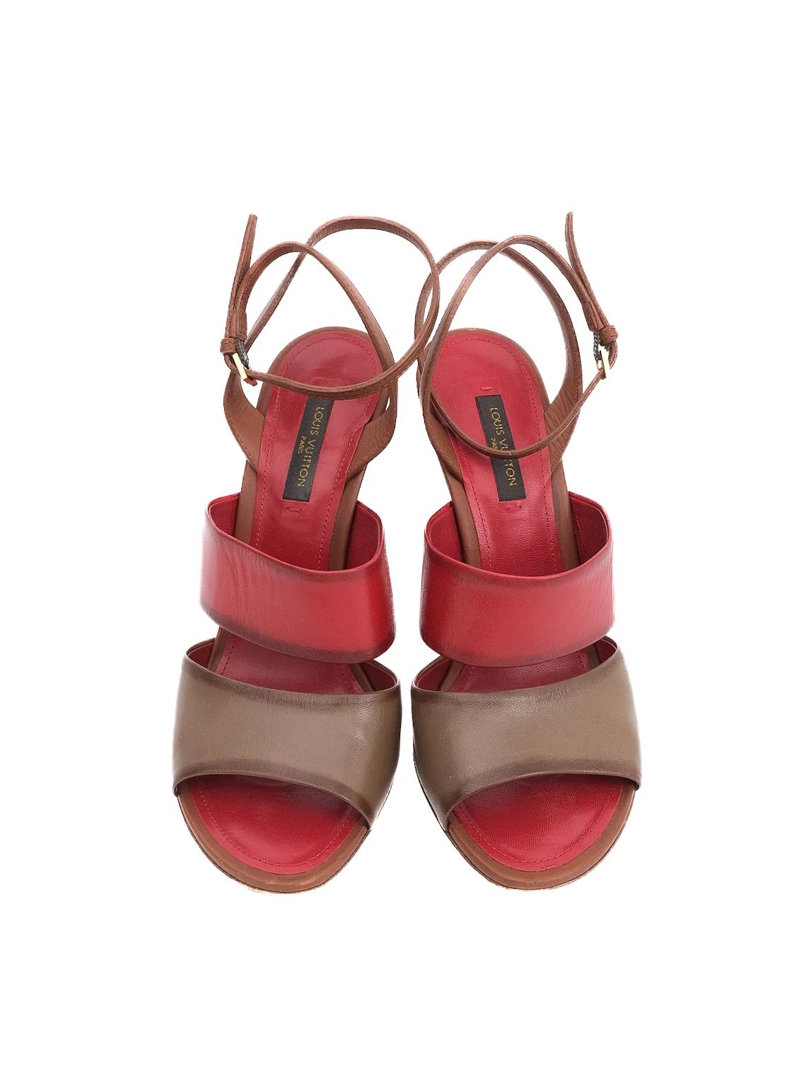 good louis vuitton red leather high-heeled sandals size 36.5