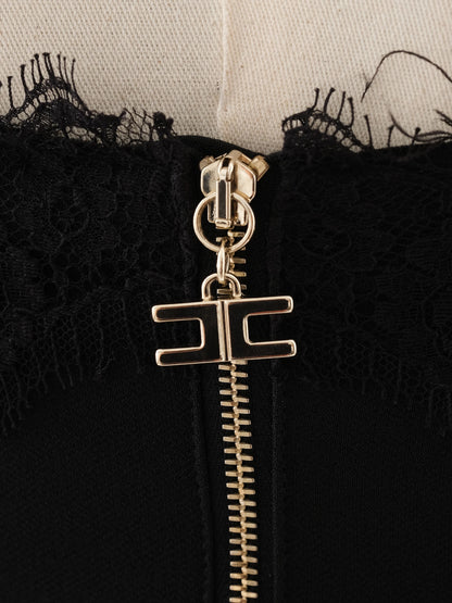 Excellent Elisabetta Franchi Black Dress with Lace Detail Size S