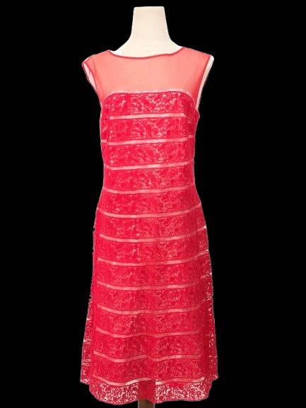excellent tadashi red dress xl semi-sheer lace design women's