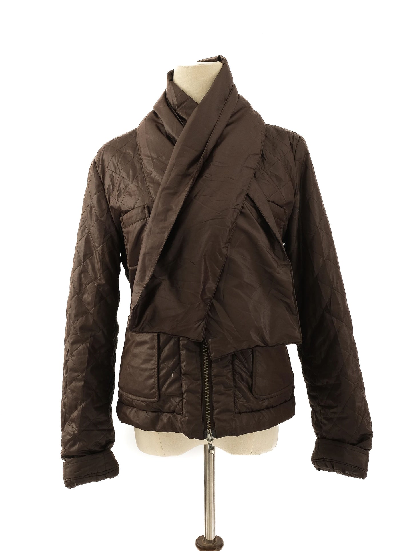 excellent maxco gray quilted jacket size l women's polyester