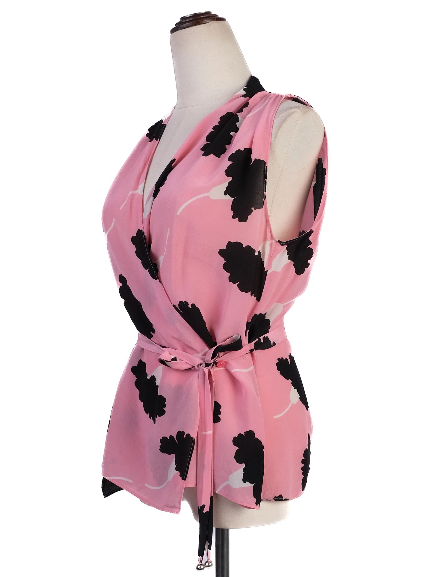 moschino excellent pink floral silk blouse wrap style size s