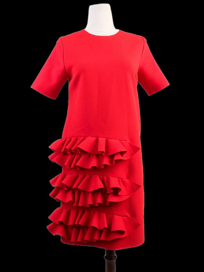 Excellent MSGM Red Viscose Dress Size M with Ruffled Layers