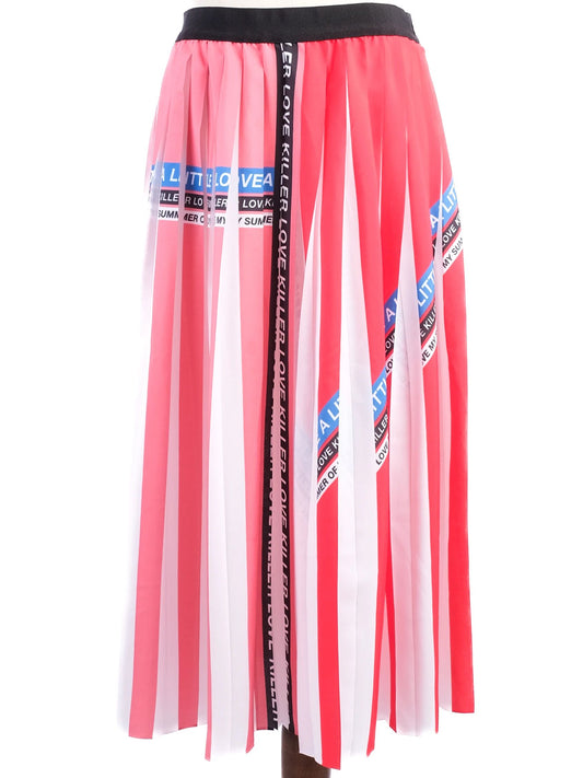 Excellent Pinko Pleated Skirt Red White Stripes Size L Made in Italy