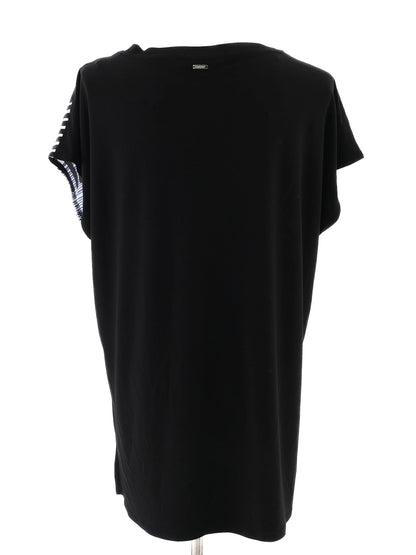 Excellent DKNY Women's Top M Black White Blue Geometric Pattern