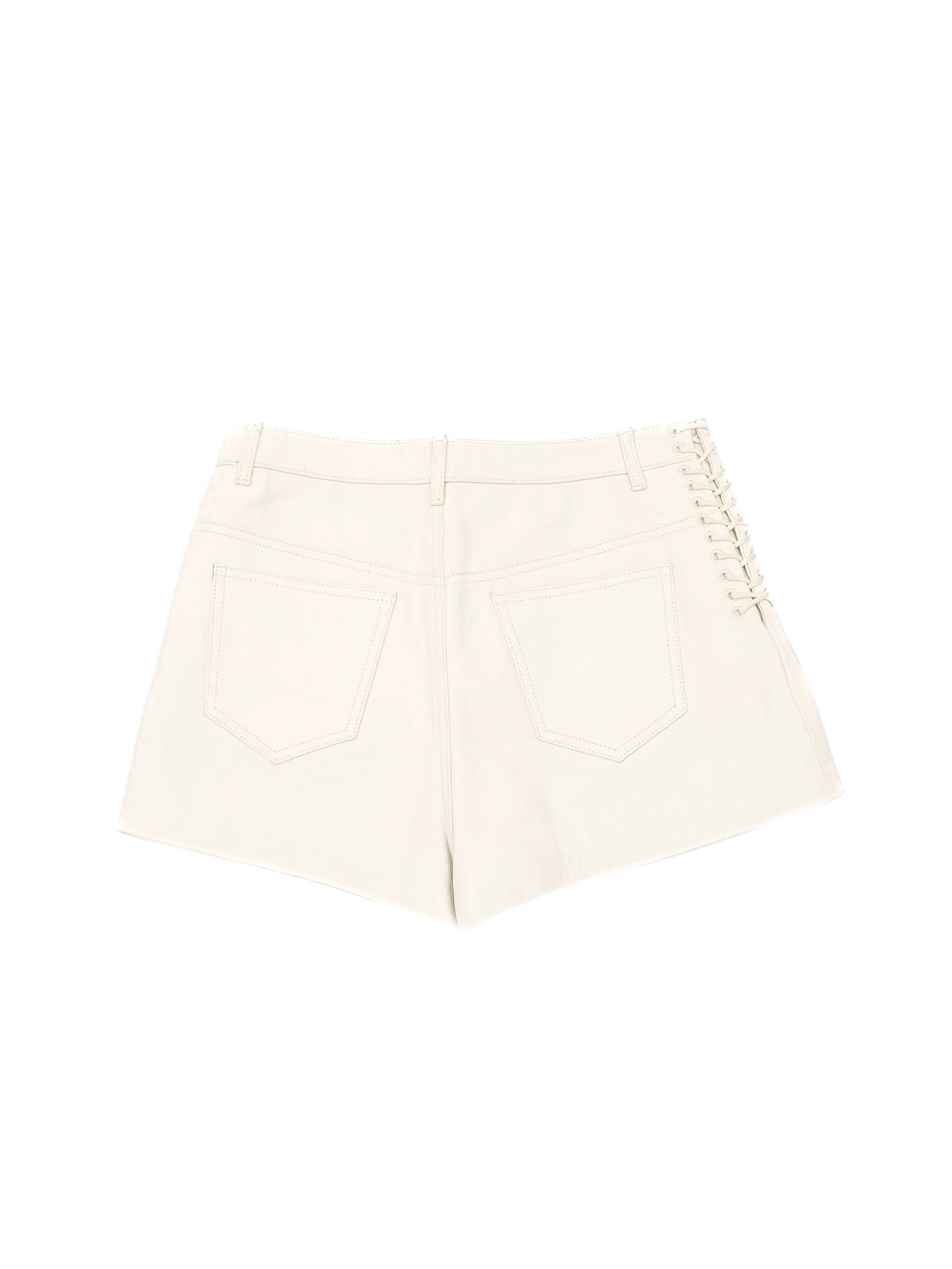 excellent iro white leather shorts with lace-up detail size s