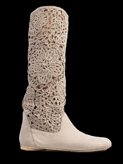 Excellent Greymer Gray Nubuck Knee-High Boots Unique Design