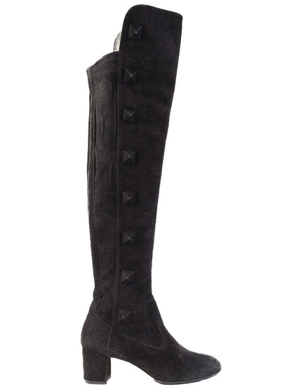 Valentino Black Leather Over-the-Knee Boots Size 37.5 Excellent Condition