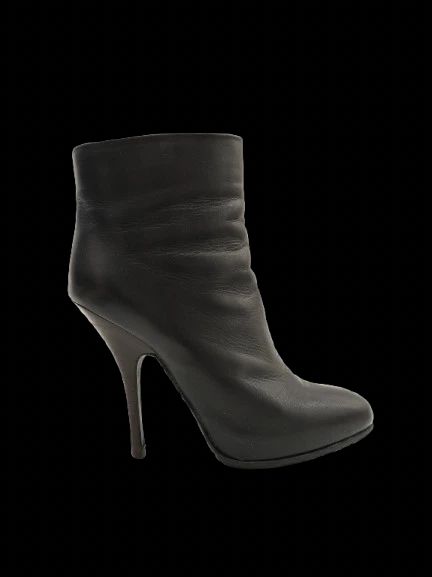 excellent lanvin black leather high-heeled ankle boots size 37.5