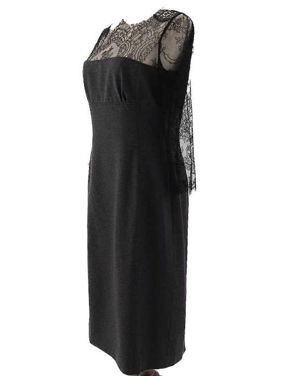 new clips gray lace dress xl women's wool fitted elegance
