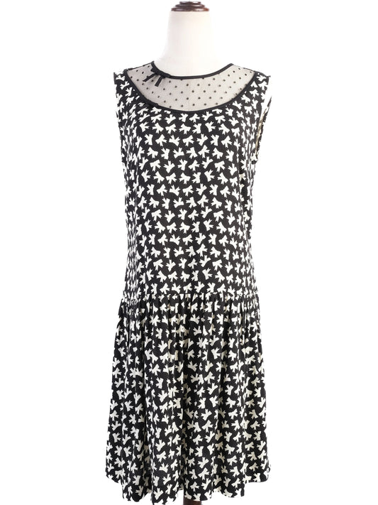 Excellent Red Valentino Black Dress XL with White Bird Print
