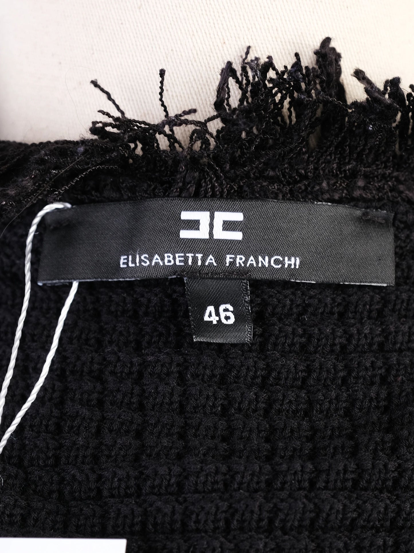 excellent elisabetta franchi black cardigan size s with fringe detailing