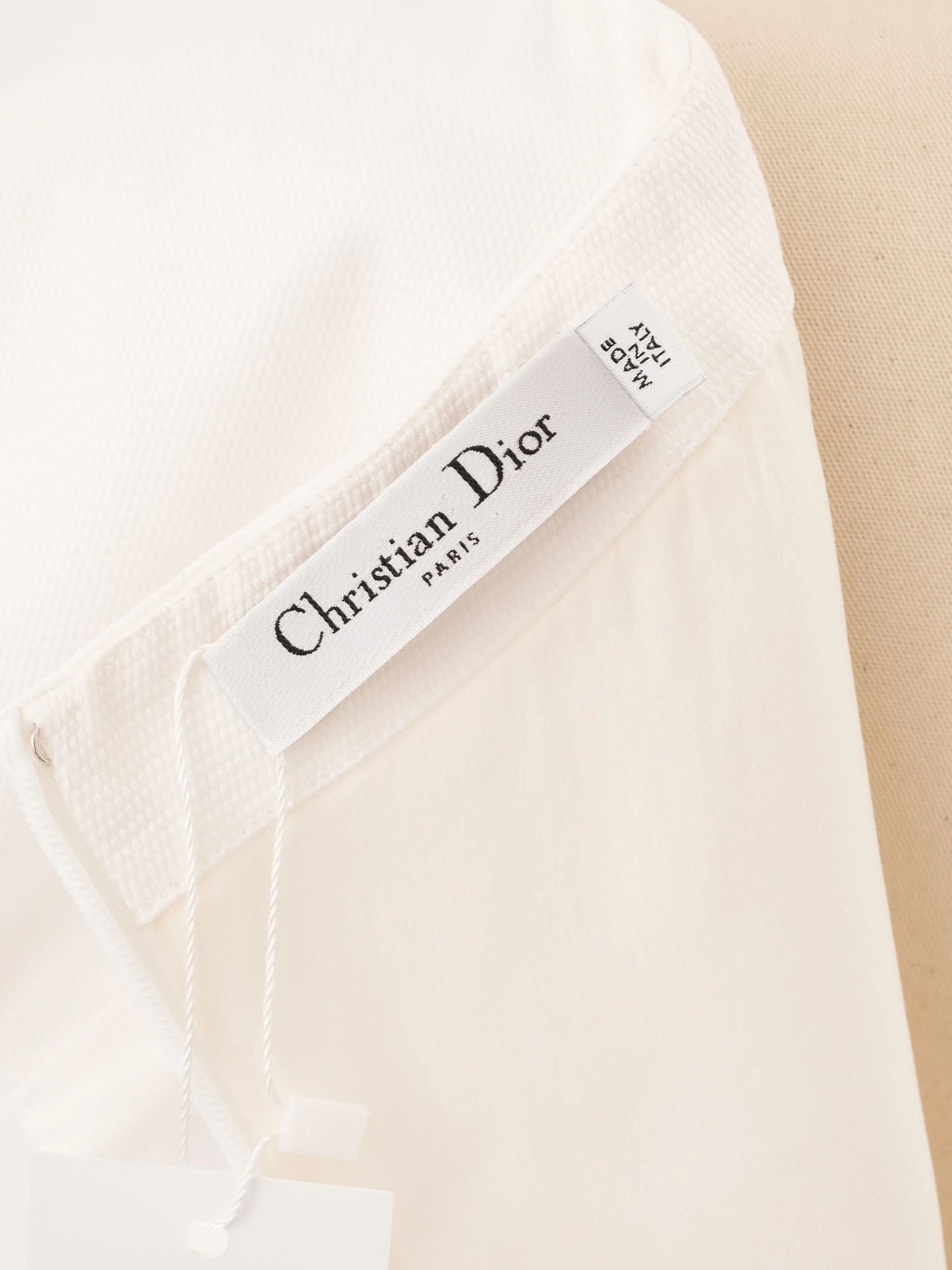 excellent dior white elastane dress size l with v-neck and zipper