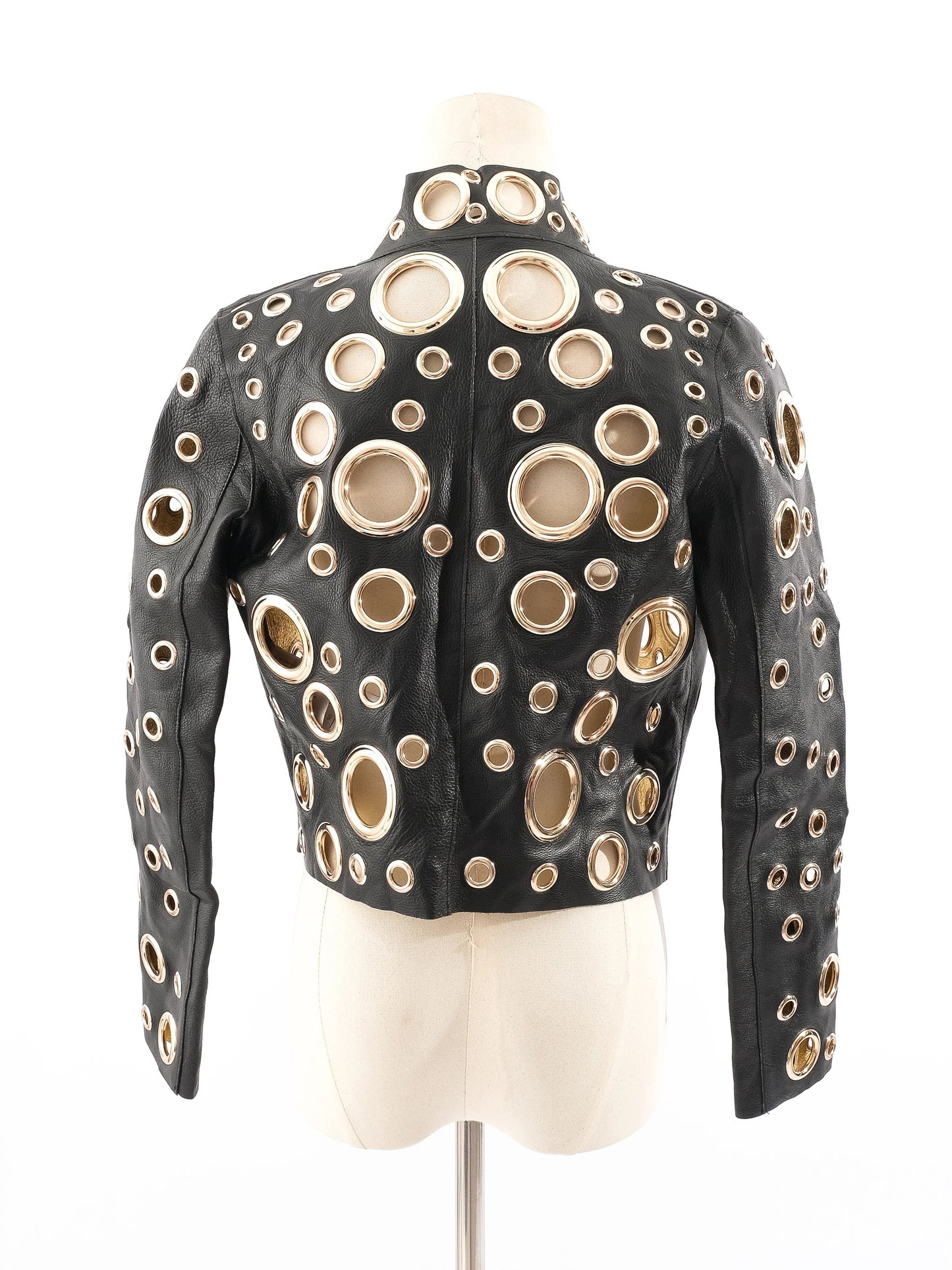 excellent givenchy black leather jacket size s with gold accents