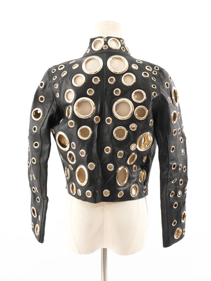 Excellent Givenchy Black Leather Jacket Size S with Gold Accents