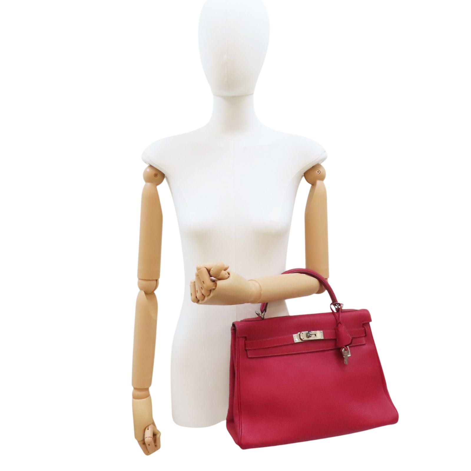 Hermes Kelly 28 Shoulder Handbag Togo Leather Rouge Casaque F Silver Metal
