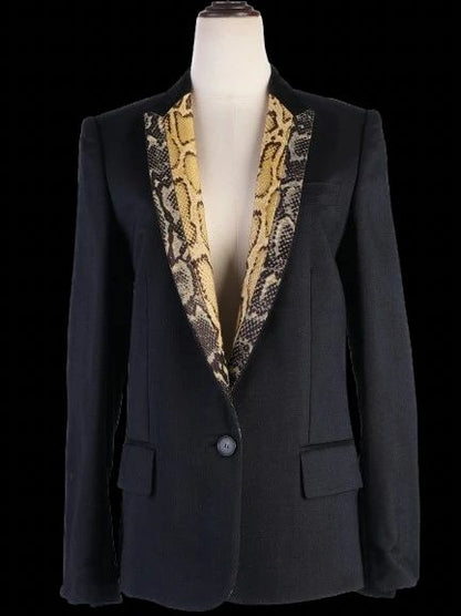 Excellent Stella McCartney Black Blazer Wool Snake Print Lapels