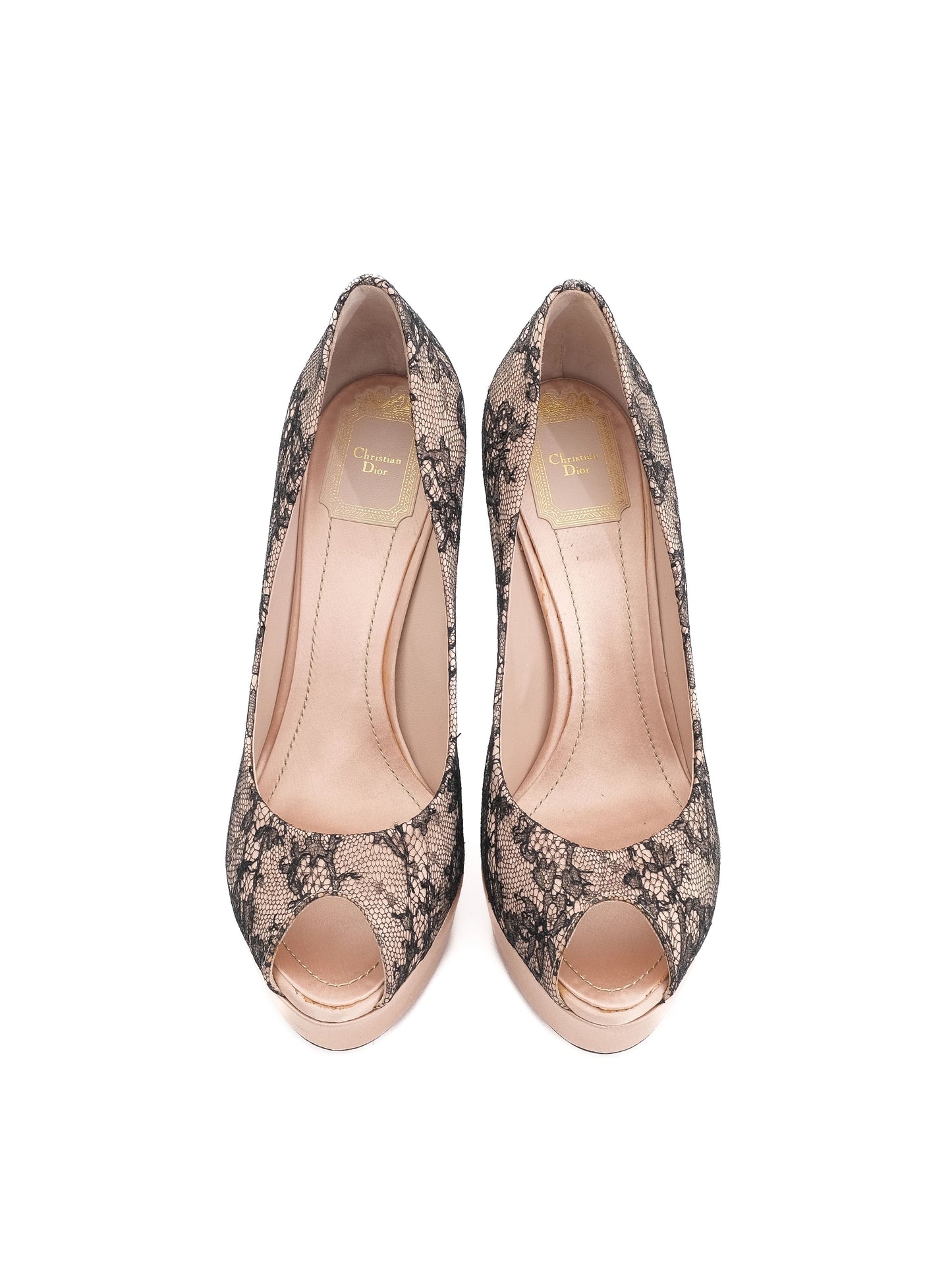 excellent dior pink high-heeled shoes lace overlay size 38