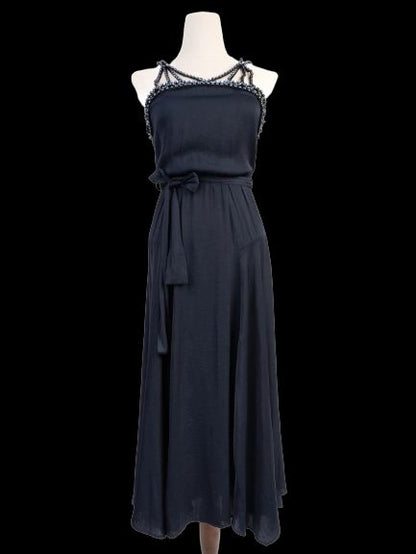 Excellent Maje Black Silk Sleeveless Dress Size S with Bead Detailing