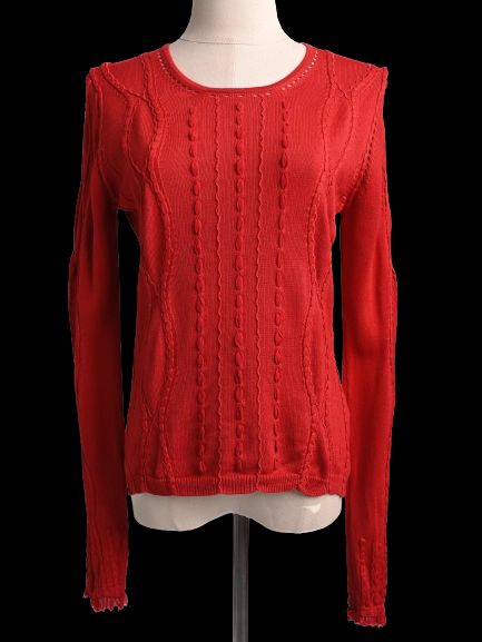 Excellent Kenzo Red Cable-Knit Wool Sweater Size L for Women