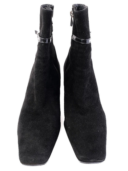 Bally Black Genuine Suede Ankle Boots with Patent Leather Strap Size 37