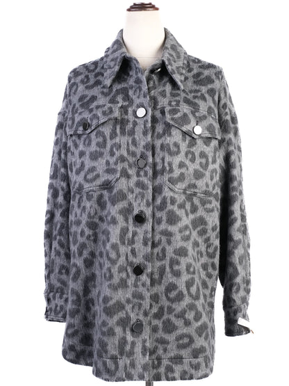 Ted Baker Gray Leopard Print Wool Jacket with Large Buttons