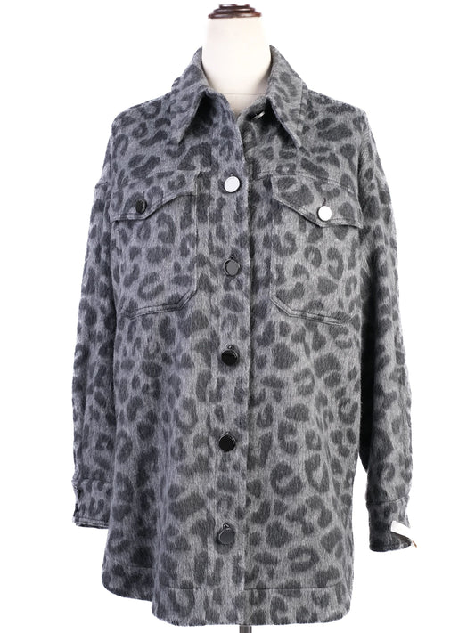 Ted Baker Gray Leopard Print Wool Jacket with Large Buttons
