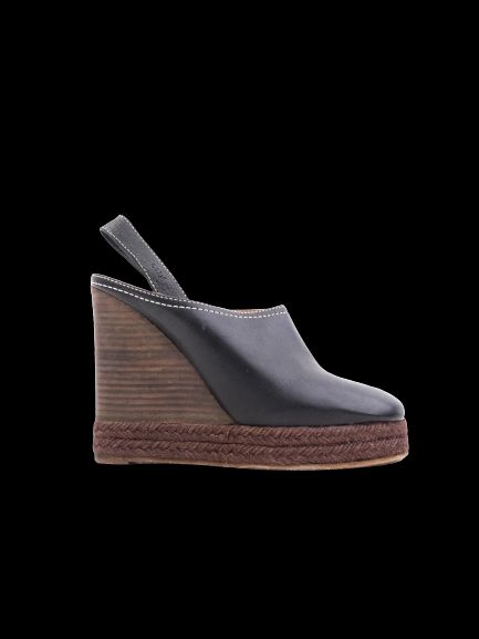 Chloe Black Leather Wedge Shoes Size 35 with Espadrille Sole