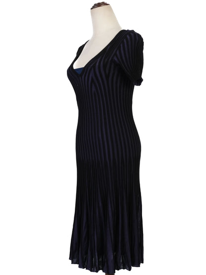 Excellent Kenzo Blue Viscose Dress Size M with Flared Skirt