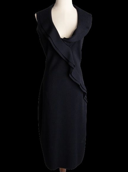 Good Valentino Black Sleeveless Dress with Draped Neckline