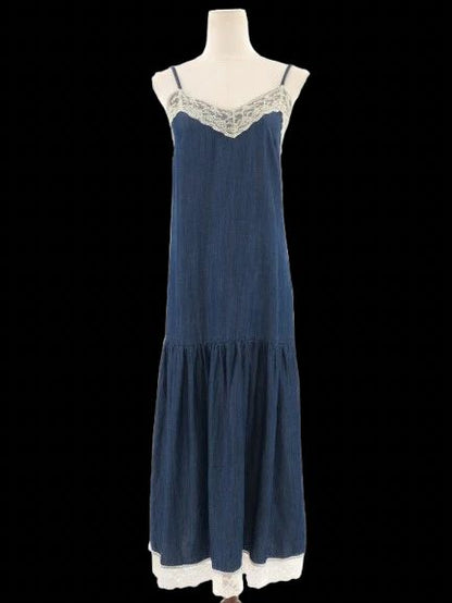 Liu Jo Blue Denim Dress Size S Spaghetti Straps Lace Details