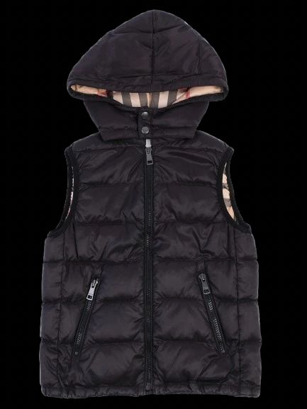 excellent burberry children black quilted hooded vest for kids